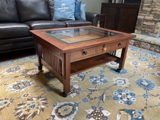 Amish Lancaster Mission Glass Top Display Coffee Table