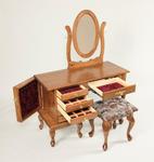 Amish 42 Queen Anne Jewelry Vanity Dressing Table shown in Oak with Michaels Cherry Stain.