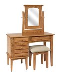 Amish 42 Ostego Shaker Jewelry Vanity Dressing Table shown in Oak Wood with Harvest Finish.