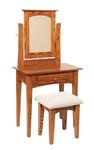 Amish Ostego Shaker Vanity Dressing Table with Mirror shown in Oak Wood with Michaels Cherry Finish.