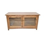 46 Inch Shaker Style Oak Wood TV Stand with 2 Glass Doors in 110 Medium Finish