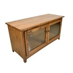 46 Inch Shaker Style Oak Wood TV Stand with 2 Glass Doors in 110 Medium Finish