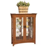 Quarter Sawn White Oak Small Mission Style Double Door Curio Cabinet with Mullions in Micheals Cherry Finish