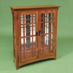 Small Mission Style Red Oak Wood with Harvest Stain Double Door Curio Cabinet