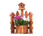 Amish Decorative Small Corner Picket Fence Planter with Wren Birdhouse