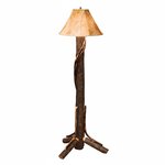 Amish Rustic Hickory Twig Floor Lamp with Lambskin Shade