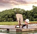 Our most popular Amish Poly Adirondack Chair being used as fishing chair on the pier. Shown in Weatheredwood and Brown Polywood colors.