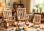 Rustic Log Rocking Chair Set of 3