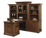 Amish Riverdale Solid Wood Peninsula Desk with Credenza and Optional Bookcase Top