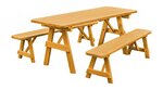 Amish Pine Wood Traditional Table with Two Benches