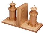 Oak Wood Bookends with Wooden Lighthouse
