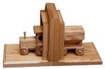 Oak Wood Bookends with Wooden Wagon and Tractor