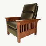 Amish Crafted Magnolia Slat Oak Wood Mission Style Recliner in Michaels Cherry Finish with Genuine Black Leather