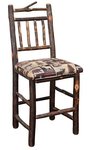 Amish Rustic Hickory Log Counter and Bar Stool with Branch Top