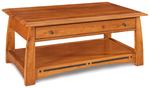 Boulder Creek Coffee Table with Drawer in Rustic Hickory Solid Wood with Ebony Inlays