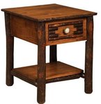 Amish Cane Creek Rustic Hickory Log End Table with Antler Knob