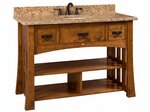 Amish 49 Marquette Mission Single Bath Vanity Cabinet with Inlays Base Only shown in Brown Maple with Almond Stain