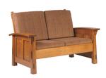 Amish-Olde-Shaker-Loveseat  Shown in Quarter Sawn White Oak with Stain.