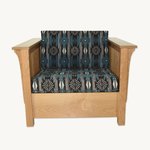 Prairie Natural Cherry Wood Hartsville Chair Bed in Standard Blue Fabric