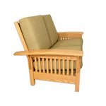 Omak Oak Wood Mission Style Loveseat Side View Crypton Fabric