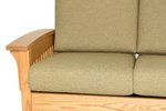 Close Up View Omak Mission Style Oak Wood Loveseat with Crypton Twig Fabric