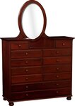 Amish Solid Wood Luellen High Dresser with Beveled Oval Mirror and Bun Feet