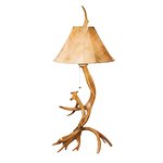 Amish Handcrafted Rustic Farmhouse Antler Table Lamp with Sheepskin Shade