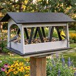 Amish Made Poly Covered Bridge Post Mount Bird Feeder