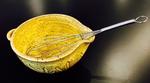 American Made Pottery Batter Bowl with Metal Whisk Yellow