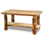 Rustic Aspen Log Furniture Coffee Table with Lower Shelf