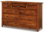 Flush Mission Nine Drawer Dresser with Arch Drawer and Two Jewelry Drawers