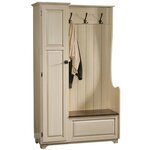 Amish Solid Wood McCord Entryway Hall Tree Bench Shown in Brown Maple with White paint and Warm Bronze Glaze