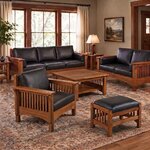 Amish White Oak Wood Falkland Mission Living Room Furniture Set