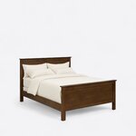 Diagonal angled view showing the right side of a transitional panel bed, with a flat-panel headboard and footboard.