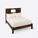 High angled view of a Shaker bookcase bed, looking down on the paneled headboard, plain side rails and low footboard.