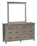 Amish Richey 66 Dresser with Optional Mirror shown in Brown Maple with Barnwood Stain and Black Onyx Accent