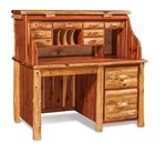 Rustic Log Single Pedestal Rolltop Desk