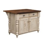 Reclaimed Barnwood Farmhouse 48 Island with a Two-Tone Distressed Pearl Base and a Clear Top Finish