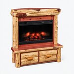 Amish Made Rustic Log Corner Fireplace with Electric Insert