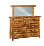 Quick Ship Rustic Log 10 Drawer 1 Door Dresser with Mirror