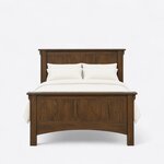 Front view of a Mission panel bed, showing a tall four-panel headboard and a lower footboard with an arched bottom rail.