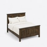High angled view of a Mission panel bed, looking down on the two-panel footboard, plain side rails and square legs.