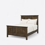 Diagonal angled view showing the left side of a Mission panel bed, with arched panels in the headboard and the footboard.