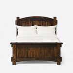 Front view of a Mission panel bed, showing an arched plank headboard and a capped plank footboard over an arched rail.