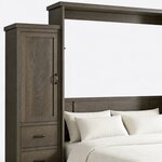 Headboard close-up of a Shaker Murphy bed, showing a low framed headboard panel below the open cabinet and a tower door.
