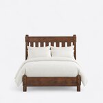Front view of a Mission slat bed, showing a slatted headboard under a broad top rail and a low footboard on square legs.