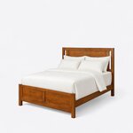 Diagonal angled view showing the left side of a modern panel bed, with a panel headboard and a two-panel footboard.