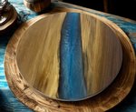 Artistic Walnut Wood Lazy Susan with Blue River Epoxy In-Stock