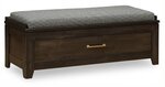 Amish Handcrafted Felipe Upholstered Storage Bench with Drawer shown in Brown Maple with Dark Knight Stain