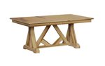 Amish Solid Wood Metropolitan Trestle Dining Table shown in Wormy Maple with Natural Stain